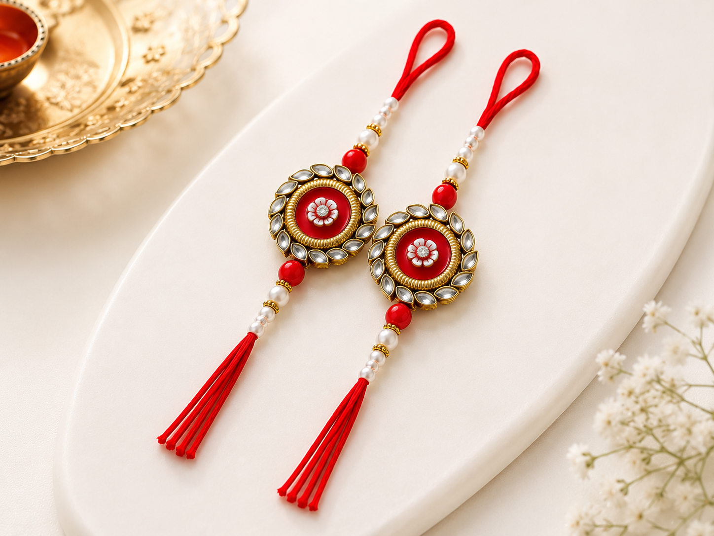 Kundan Tassel Rakhi — Set of 4