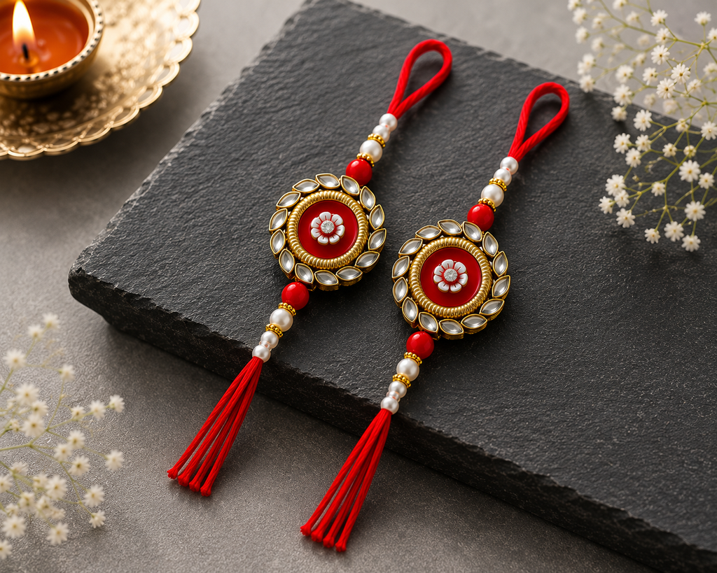 Kundan Tassel Rakhi — Set of 4