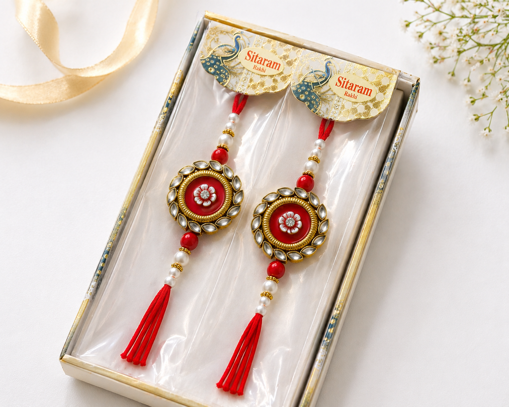 Kundan Tassel Rakhi — Set of 4