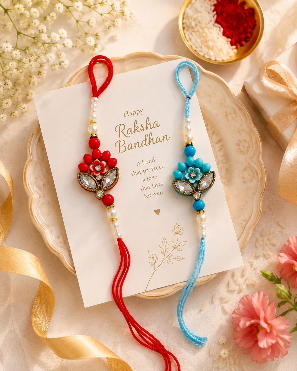 Designer Floral Rakhi Combo Set of 2 for Brother | Premium Handmade Rakhi