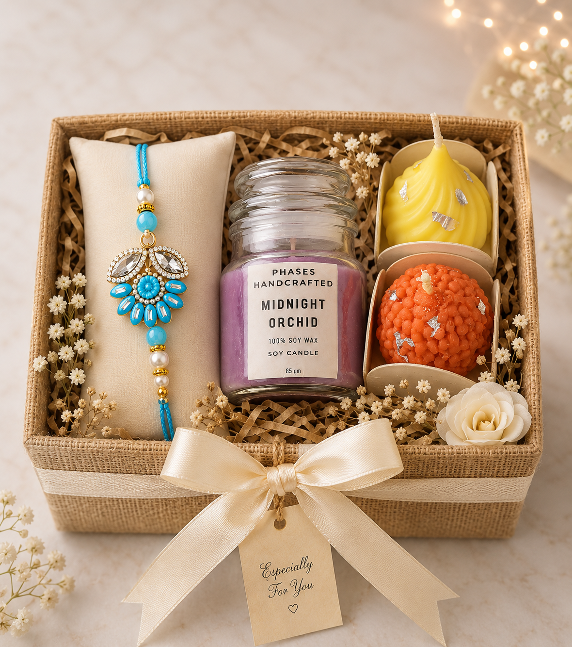 Premium Rakhi & Scented Candle Gift Hamper