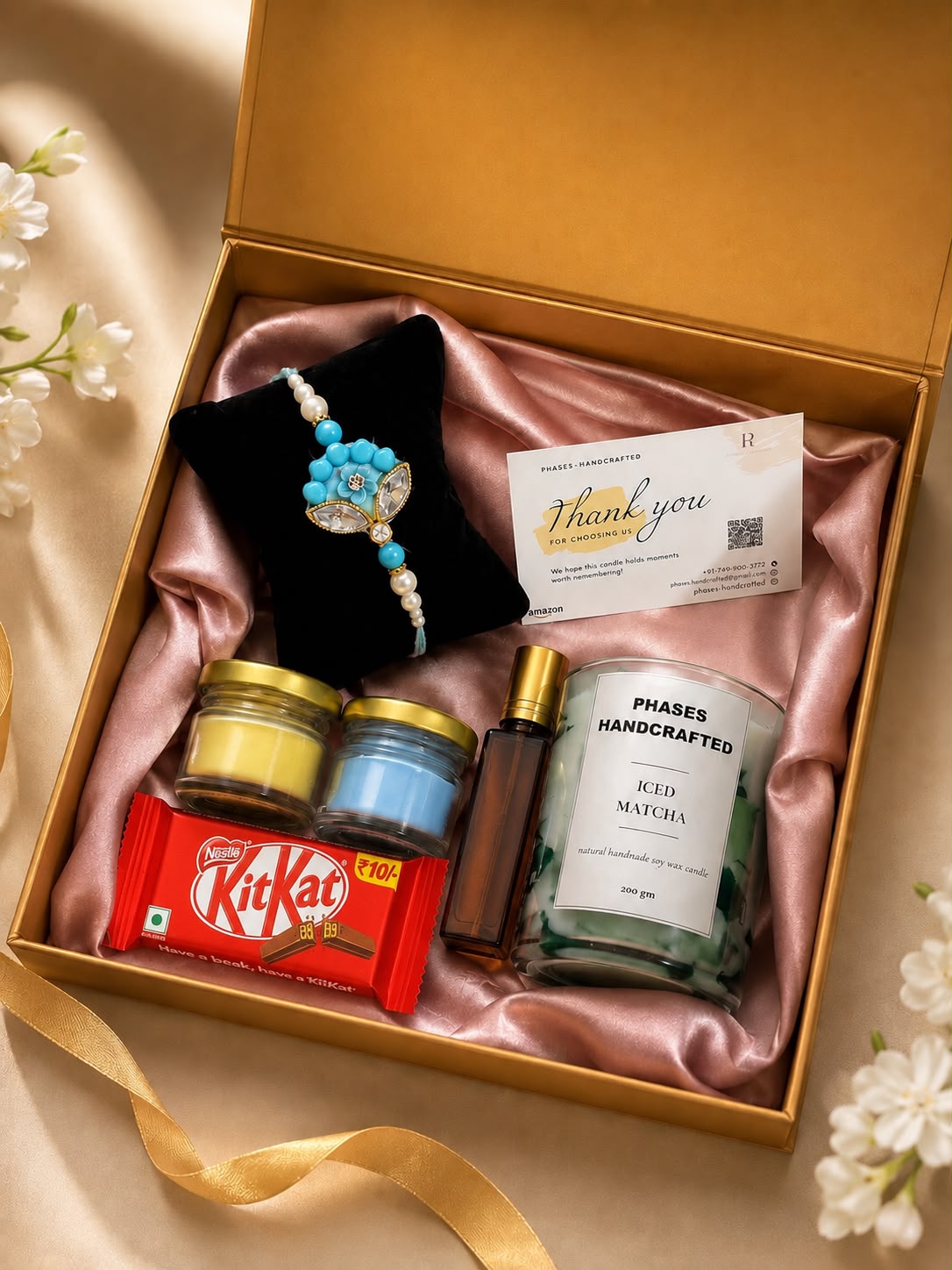 Premium Rakhi Gift Hamper for Brother | Candle, Chocolates & Fragrance Gift Box