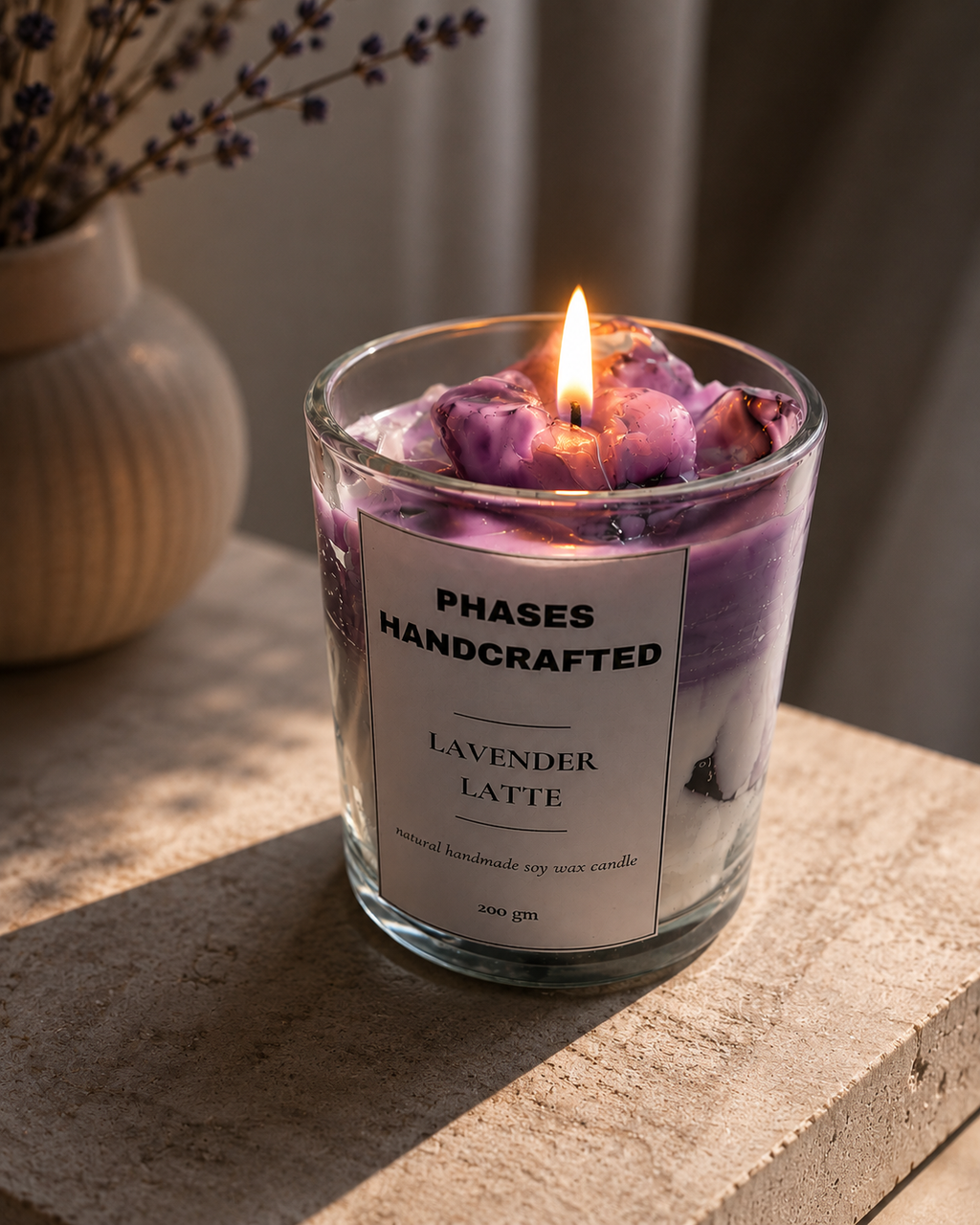 Lavender Latte Soy & Gel Wax Candle 200g | Phases Handcrafted