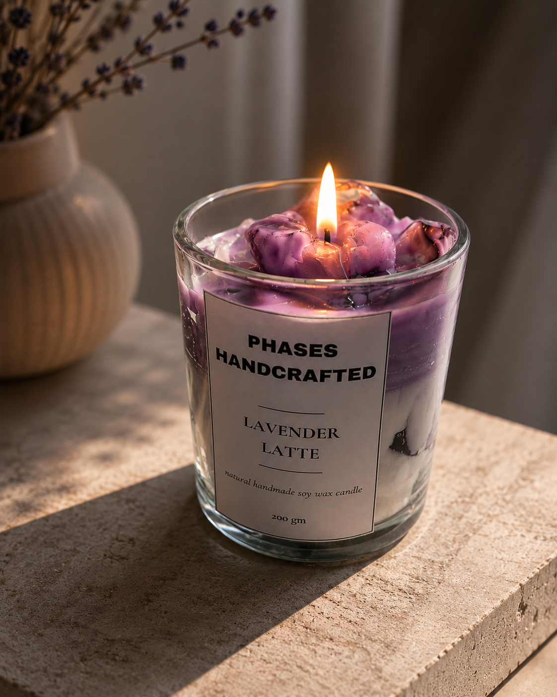 Lavender Latte Soy & Gel Wax Candle 200g | Phases Handcrafted