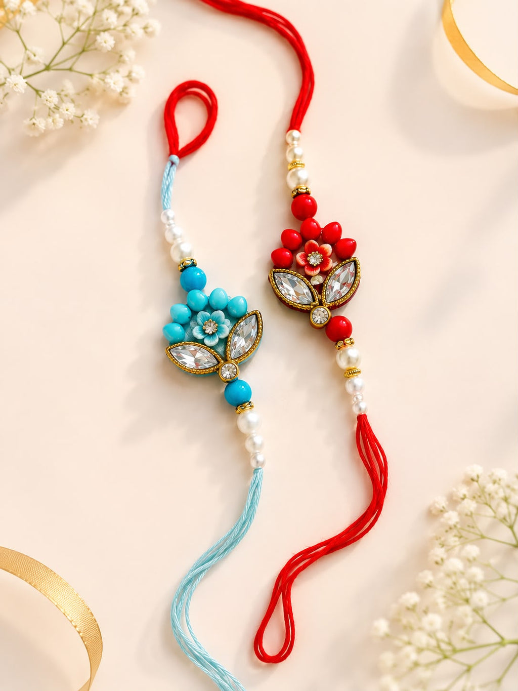 Designer Floral Rakhi Combo Set of 2 for Brother | Premium Handmade Rakhi