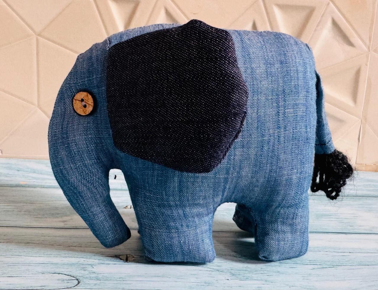 Chiku Haathi Handmade Denim Elephant Soft Toy | Eco-Friendly Fabric Elephant Plush | Cute Home Décor & Kids Gift | Upcycled Fabric Plush