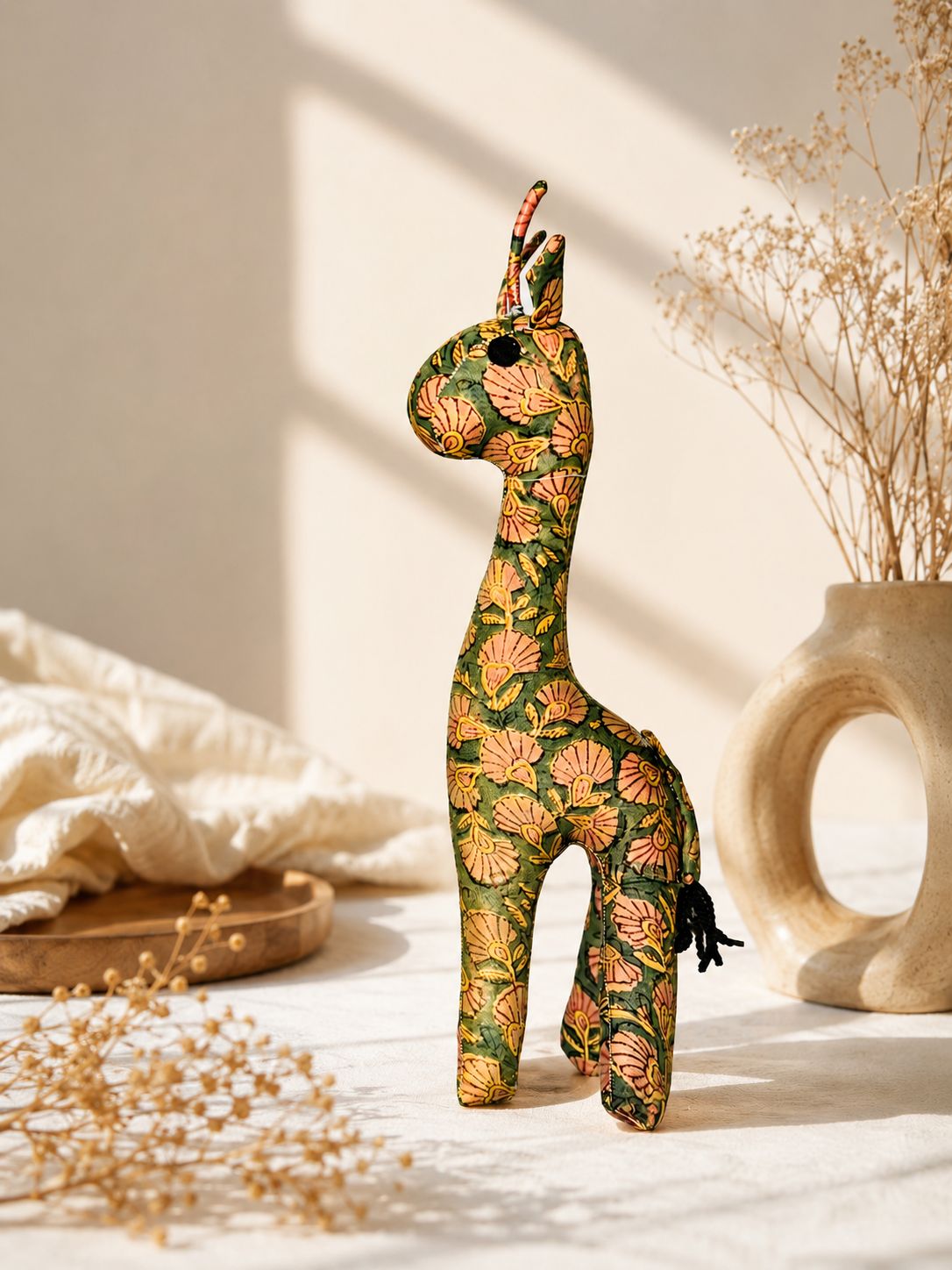 Handmade Floral Giraffe Soft Toy | Fabric Animal Decor for Nursery & Kids Room | Eco-Friendly Handmade Gift
