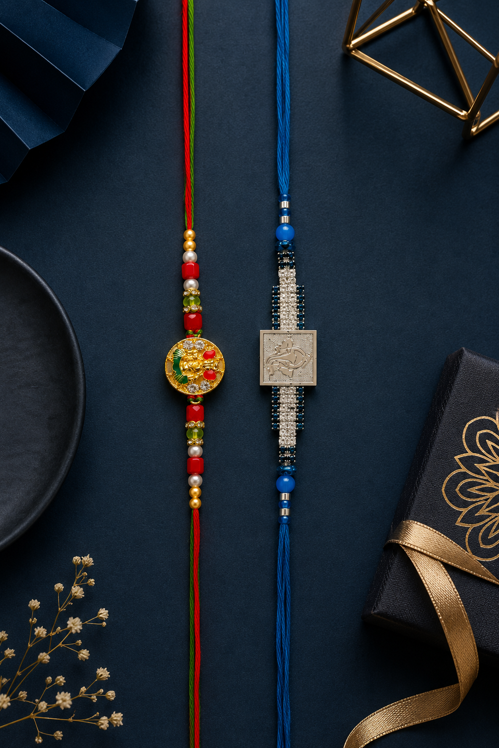 Premium Designer Rakhi Combo Set of 2 | Ganesh Rakhi & Fancy Rakhi