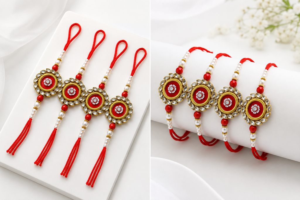 Kundan Tassel Rakhi — Set of 4