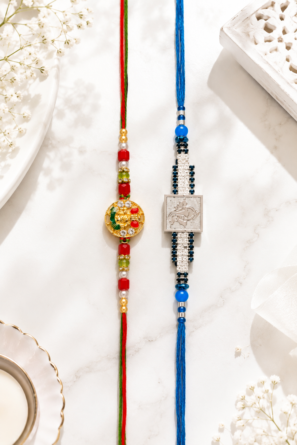 Premium Designer Rakhi Combo Set of 2 | Ganesh Rakhi & Fancy Rakhi