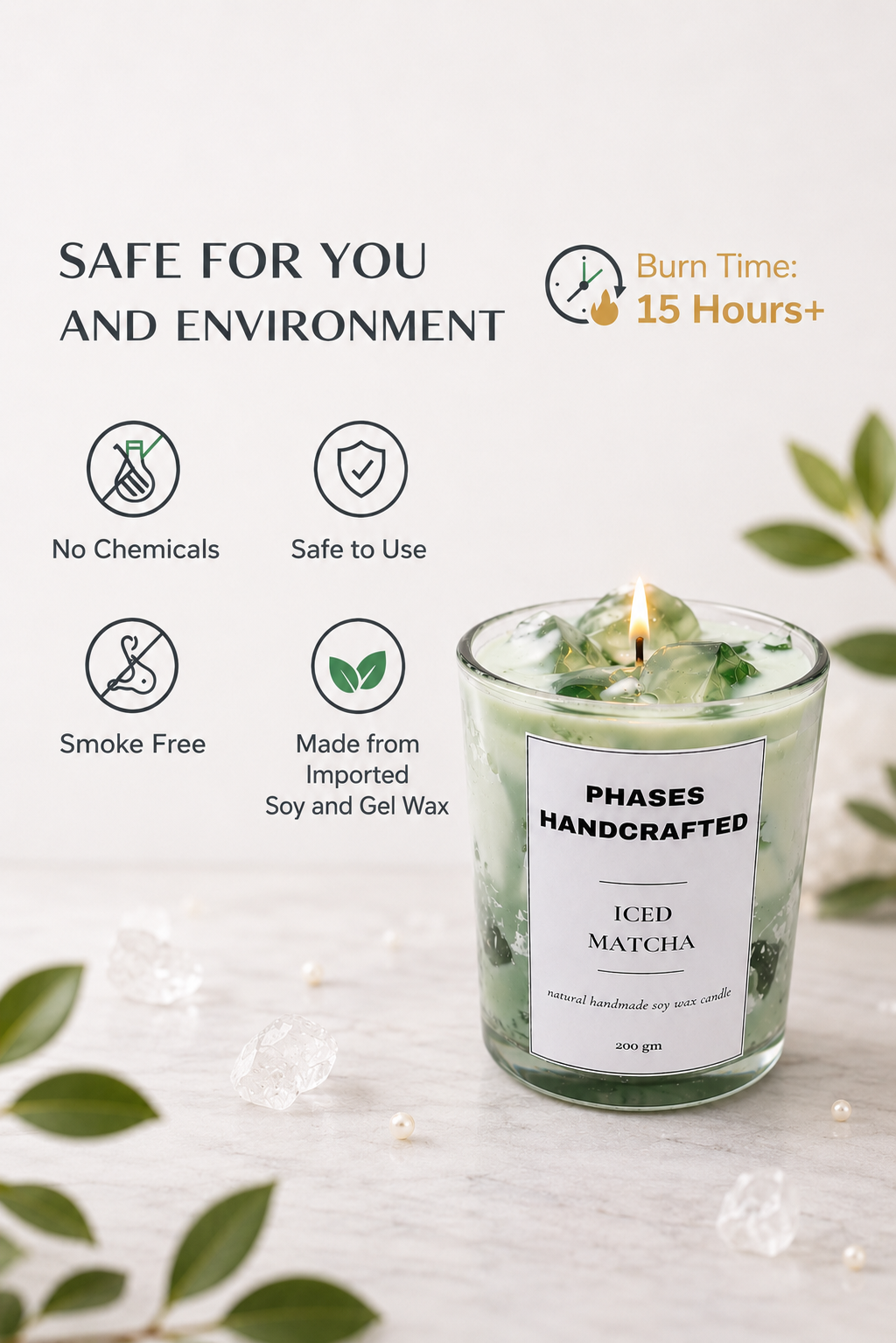 Iced Matcha Candle – Handmade Soy Wax Dessert Candle | Phases Handcrafted