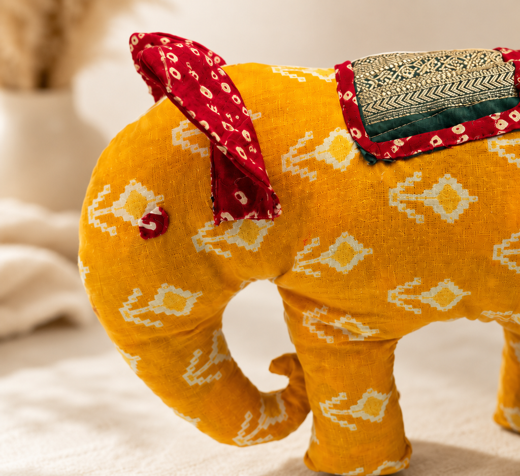 Pillu Hanthi Handcrafted Fabric Elephant Soft Toy (14 inch) | Decorative Elephant Plush for Kids & Home Décor