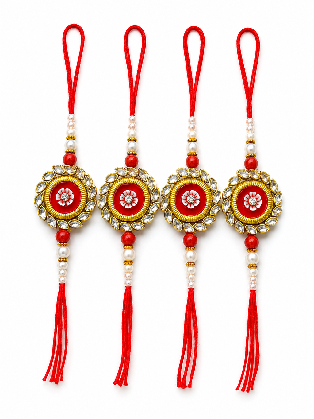 Kundan Tassel Rakhi — Set of 4