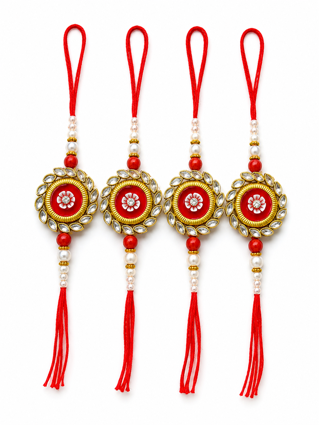 Kundan Tassel Rakhi — Set of 4