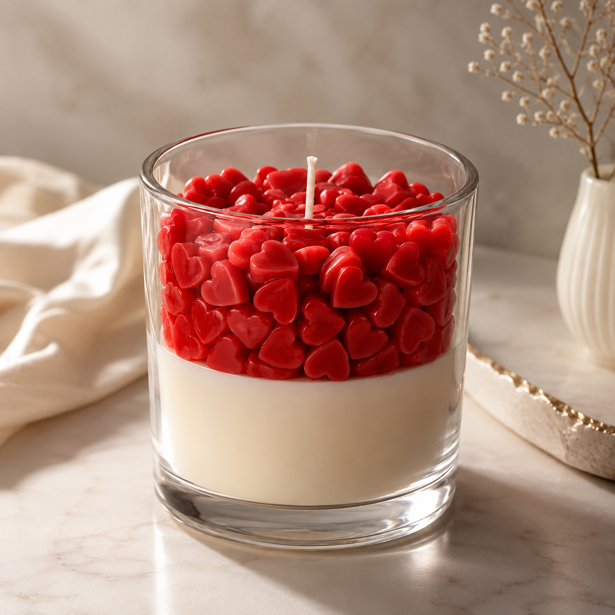 Love Hearts Handmade Soy Wax Candle – Romantic Gift in Glass Jar