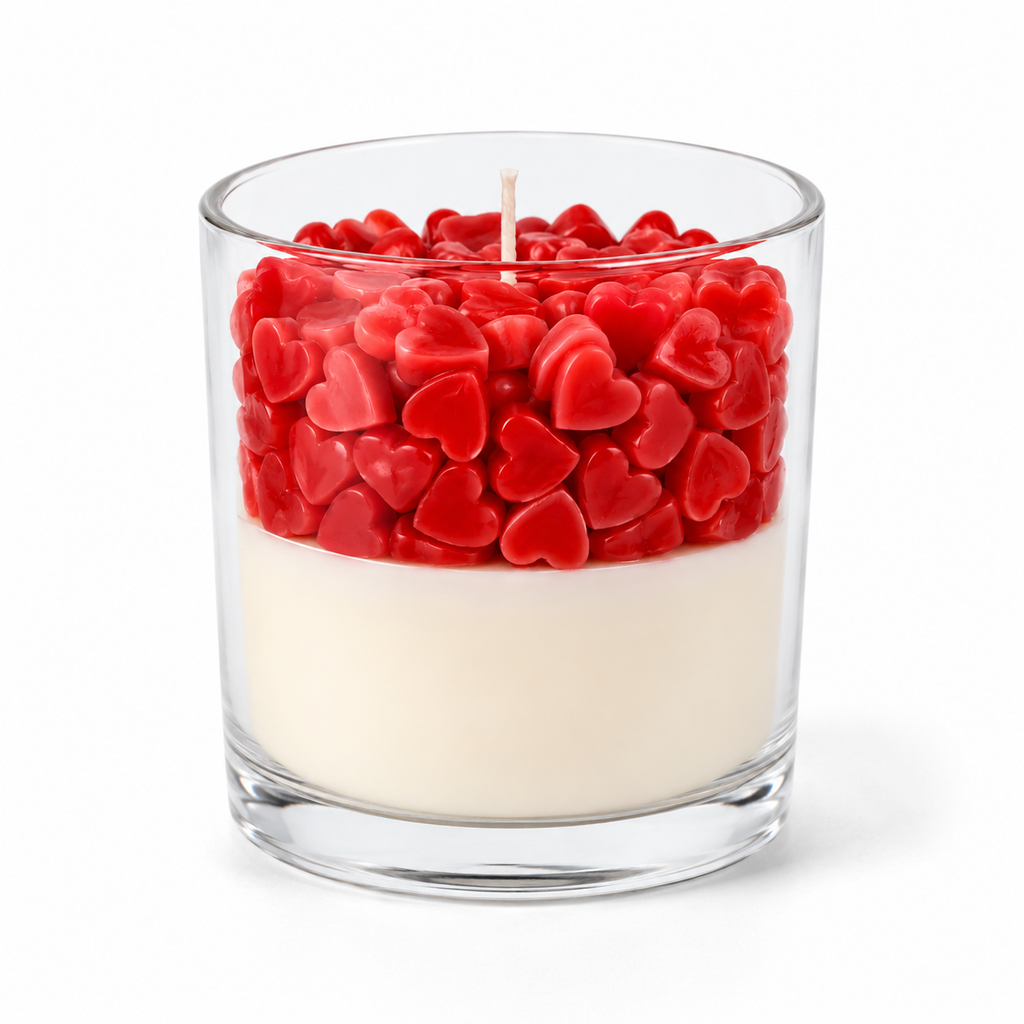 Love Hearts Handmade Soy Wax Candle – Romantic Gift in Glass Jar