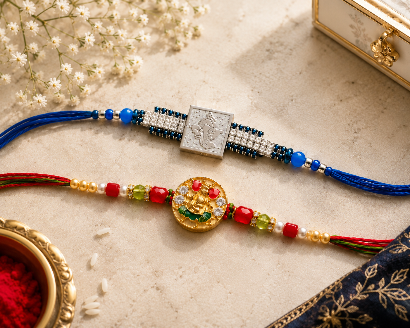 Premium Designer Rakhi Combo Set of 2 | Ganesh Rakhi & Fancy Rakhi