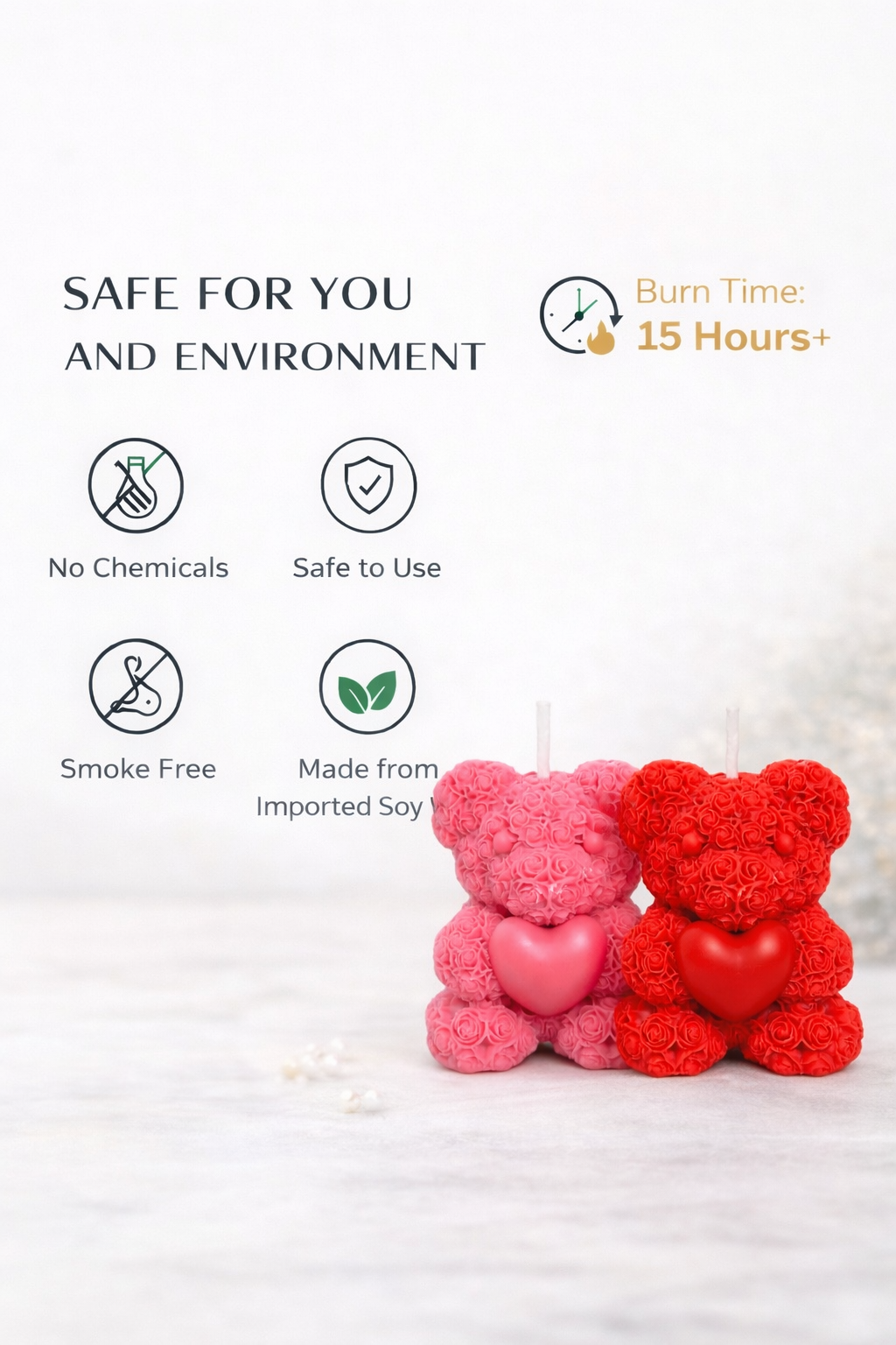 Rose Teddy Bear Soy Wax Candle Set (Pack of 2)