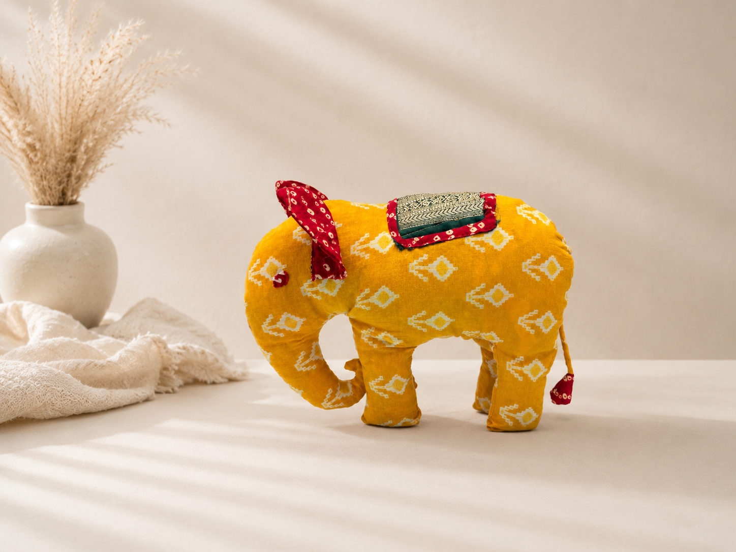 Pillu Hanthi Handcrafted Fabric Elephant Soft Toy (14 inch) | Decorative Elephant Plush for Kids & Home Décor