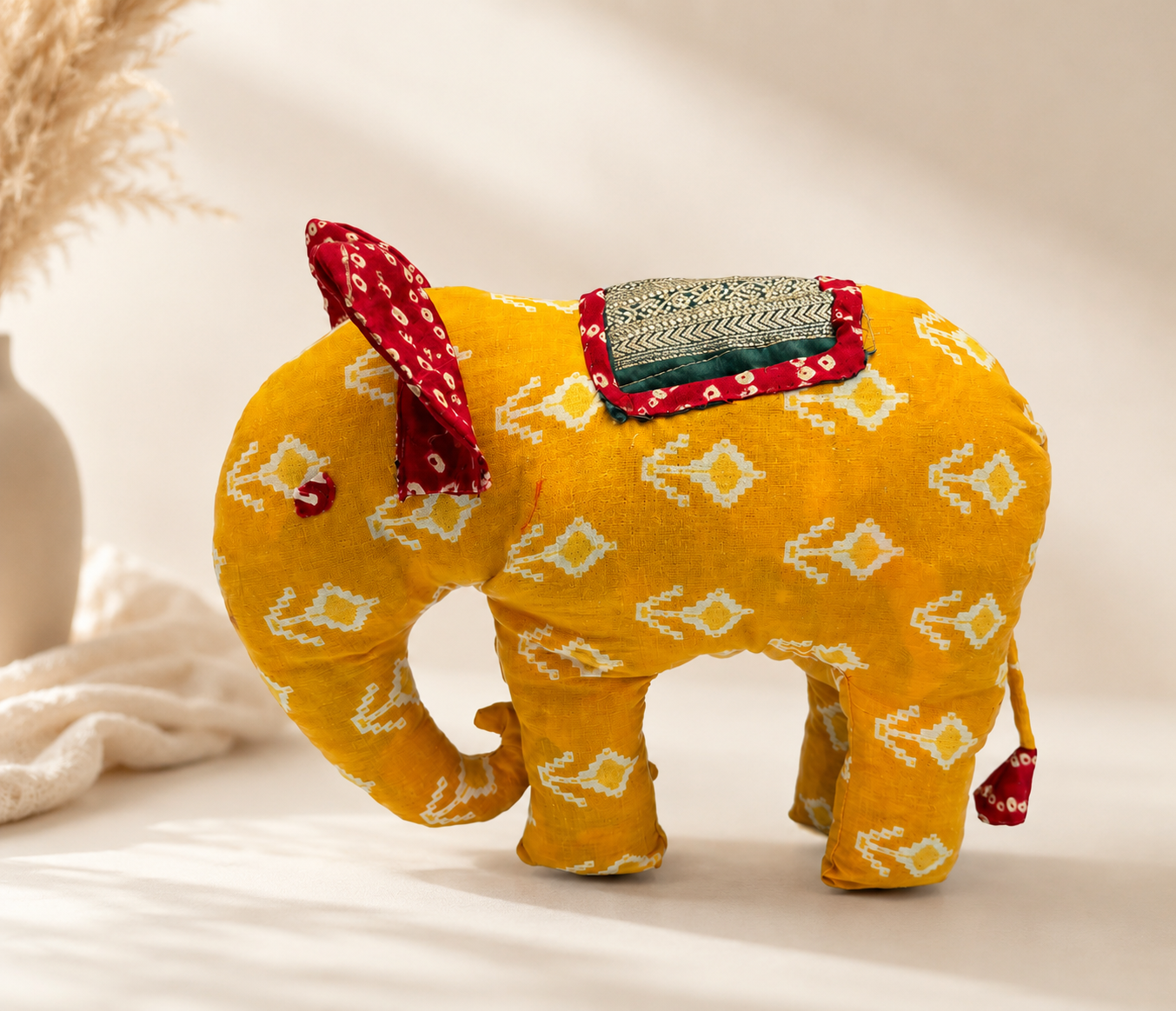 Pillu Hanthi Handcrafted Fabric Elephant Soft Toy (14 inch) | Decorative Elephant Plush for Kids & Home Décor