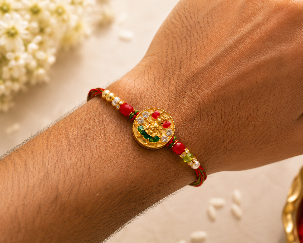 Premium Designer Rakhi Combo Set of 2 | Ganesh Rakhi & Fancy Rakhi