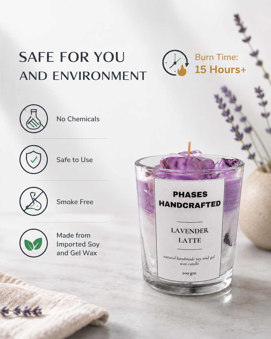 Lavender Latte Soy & Gel Wax Candle 200g | Phases Handcrafted