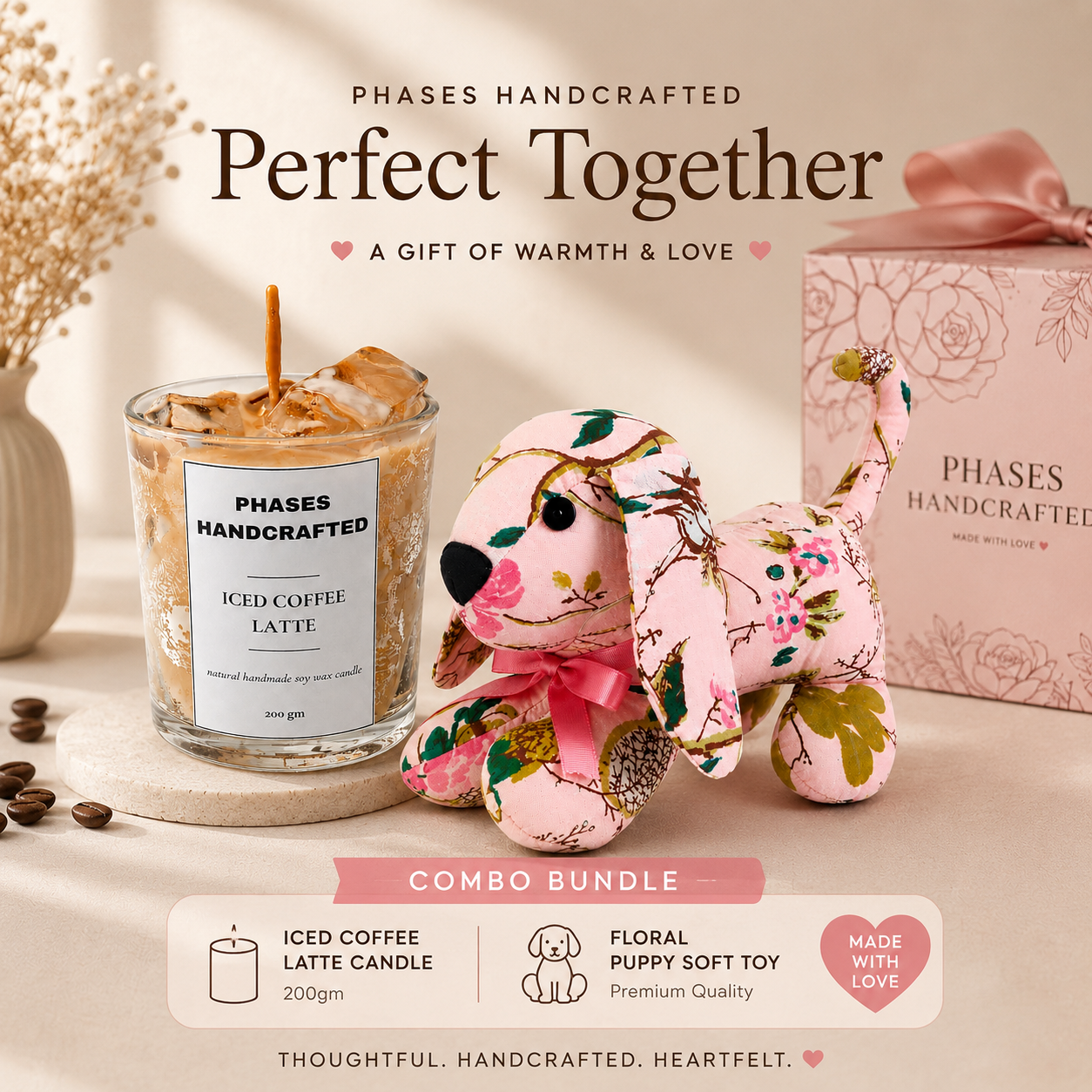 A Gift of Warmth & Love | Iced Coffee Candle + Floral Puppy Bundle