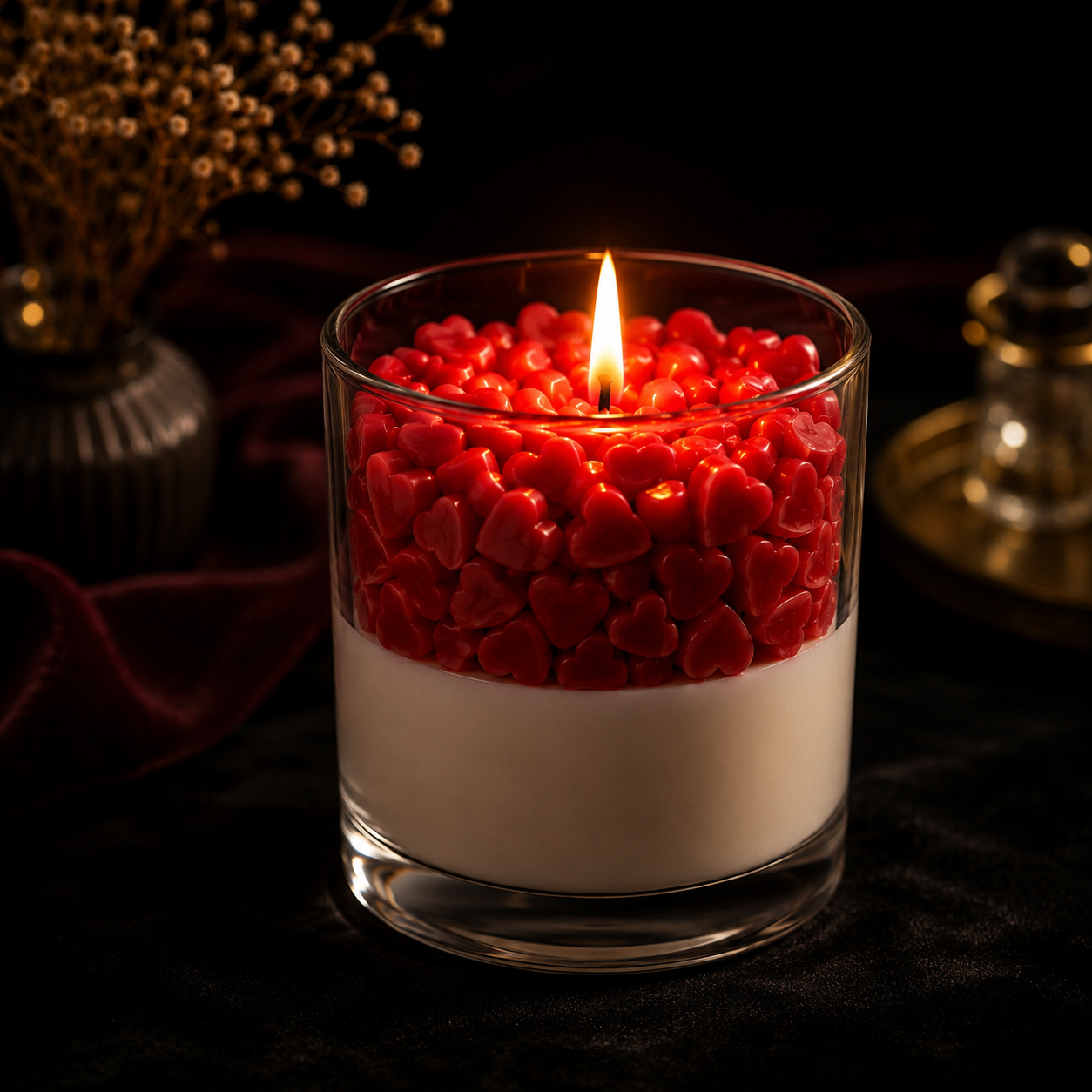 Love Hearts Handmade Soy Wax Candle – Romantic Gift in Glass Jar