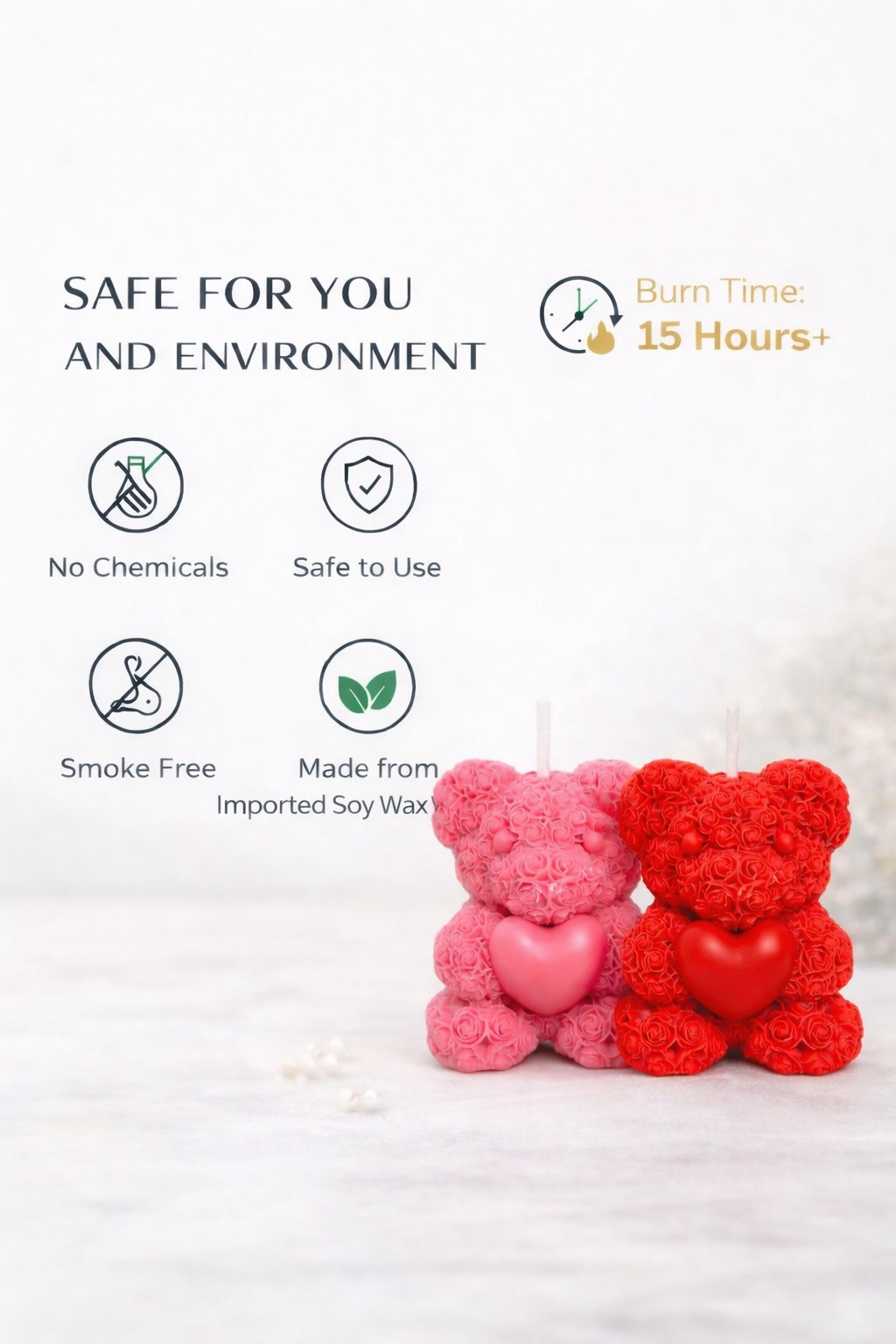 Rose Teddy Bear Soy Wax Candle Set (Pack of 2)