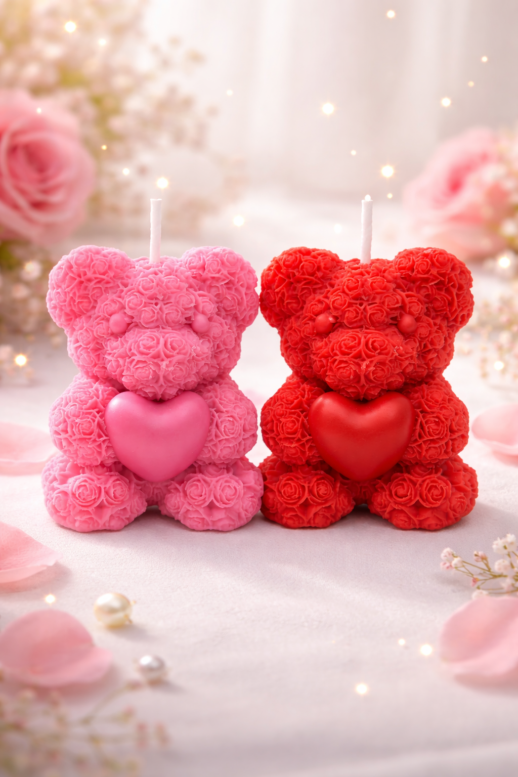 Rose Teddy Bear Soy Wax Candle Set (Pack of 2)
