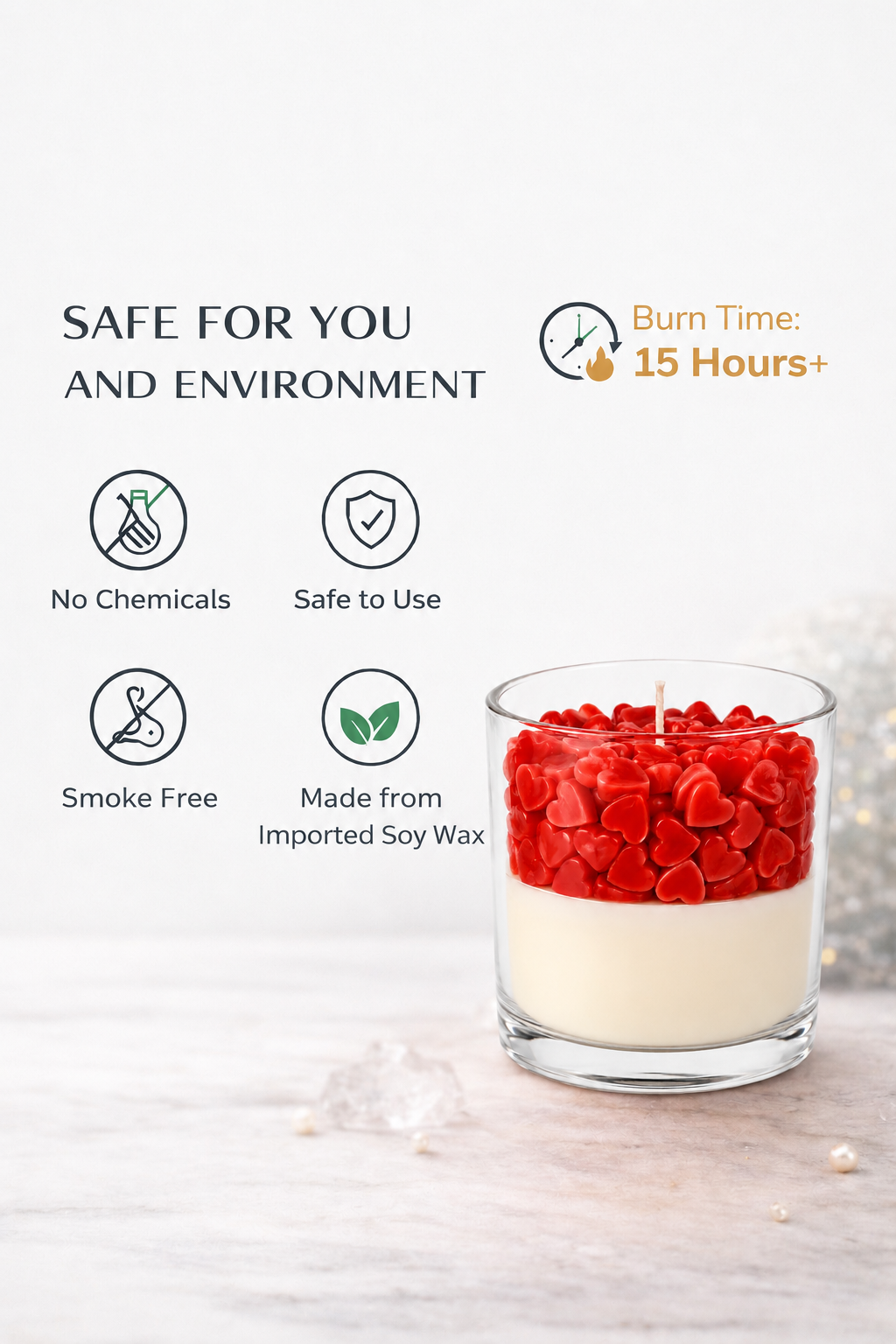 Love Hearts Handmade Soy Wax Candle – Romantic Gift in Glass Jar