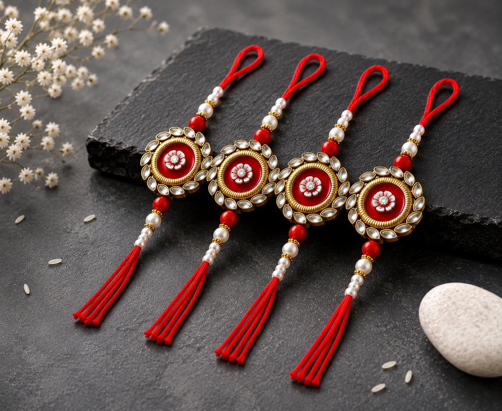 Kundan Tassel Rakhi — Set of 4